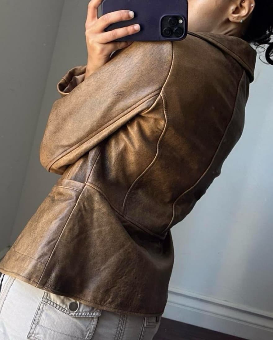 Brown Leather Blazer - Image 2