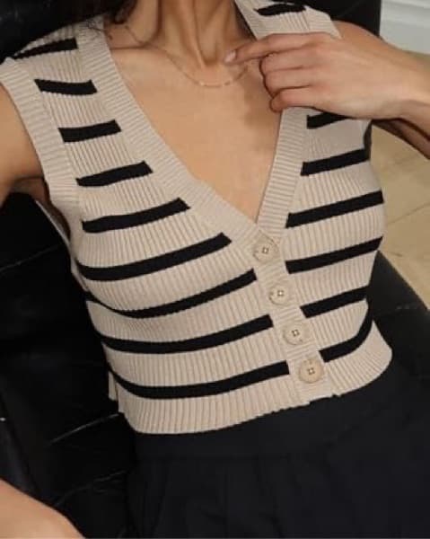 WeWoreWhat Striped Button-Up Crop Vest - Image 2