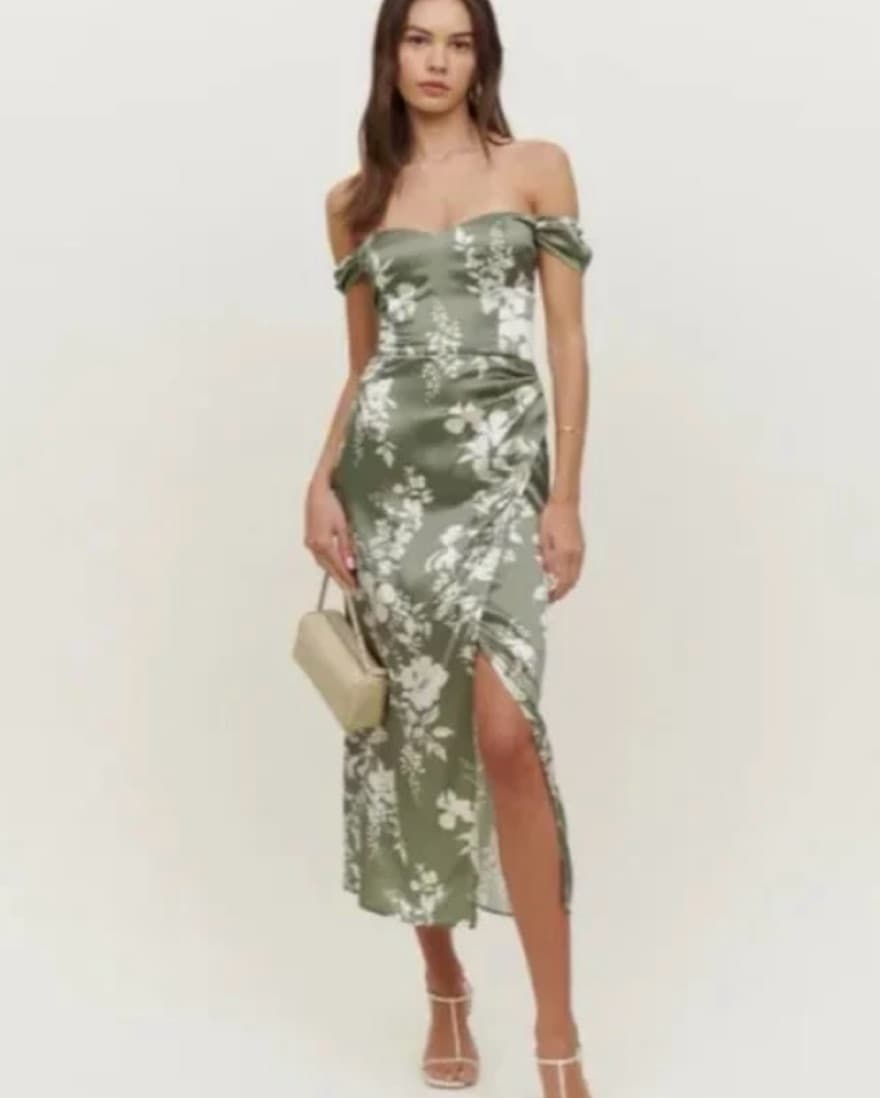 Light Green Silk Reformation Dress  - Image 2