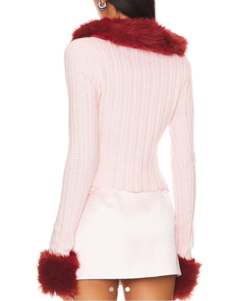 Guizo heart faux fur pink cardigan  - Image 3
