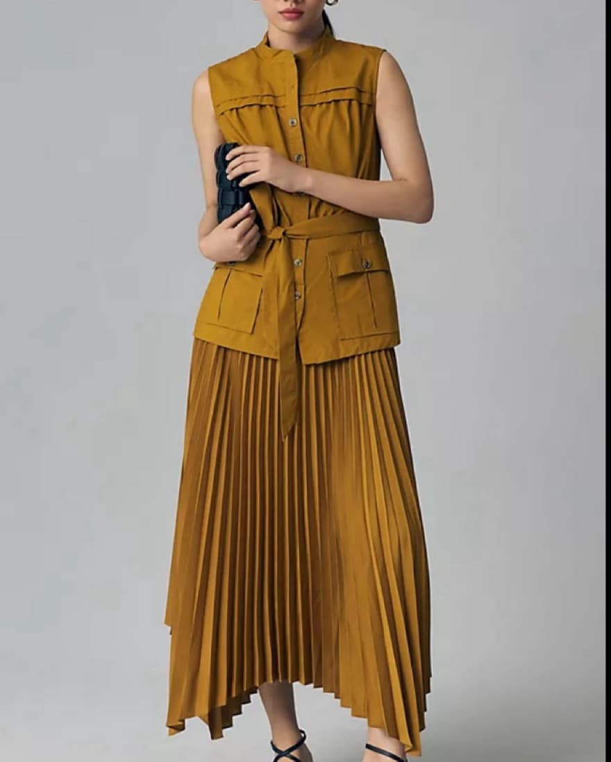 Anthropologie Vested Pleated Midi Dress - Image 3