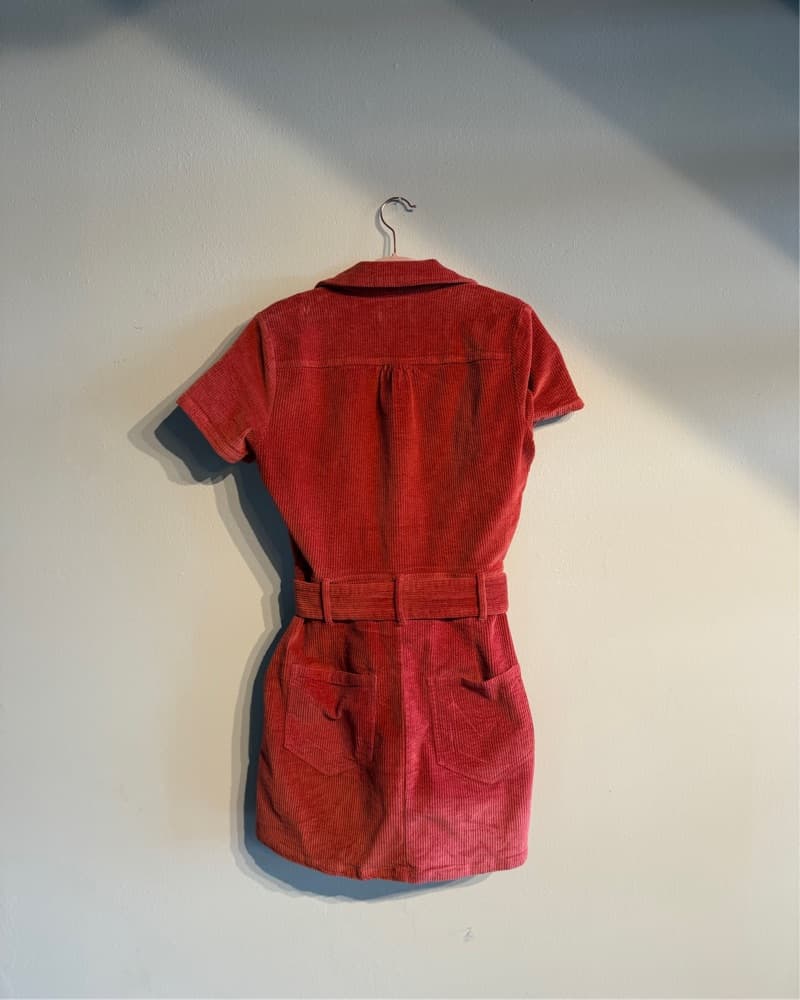 Red Belted Western Mini Dress Corduroy - Image 3