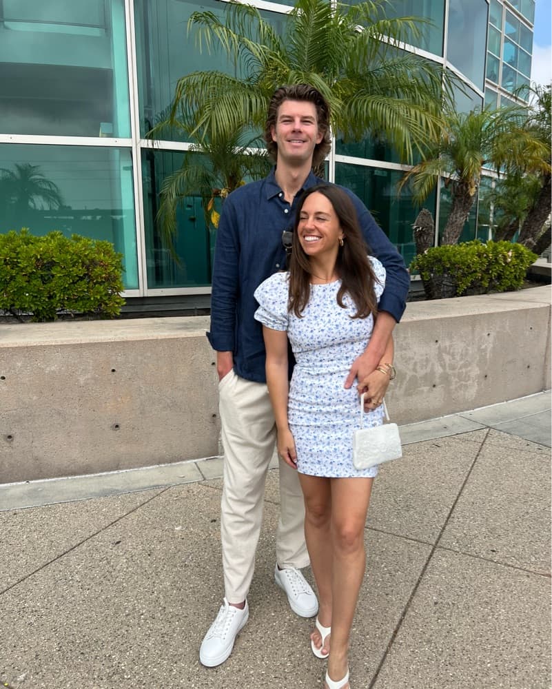 White with blue flower mini dress - Image 2