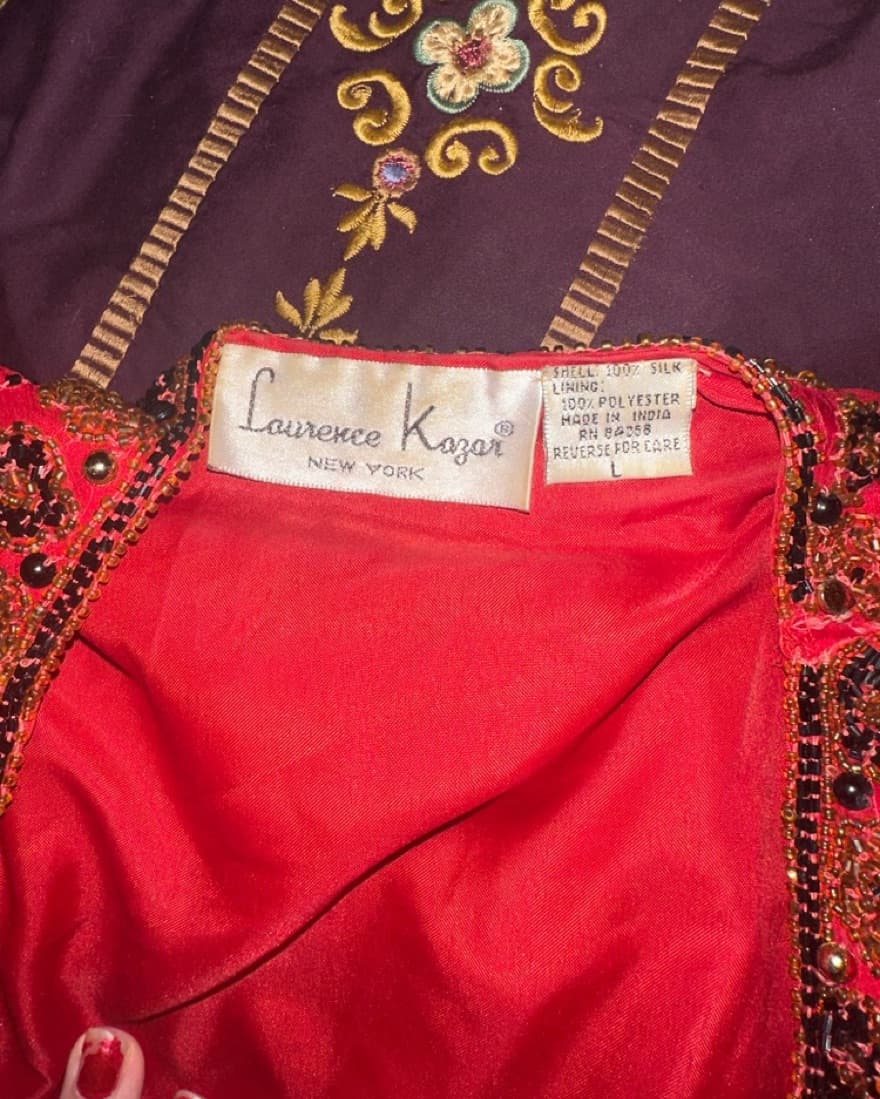  Vintage Laurence Kazar Red Beaded Coat - Image 3