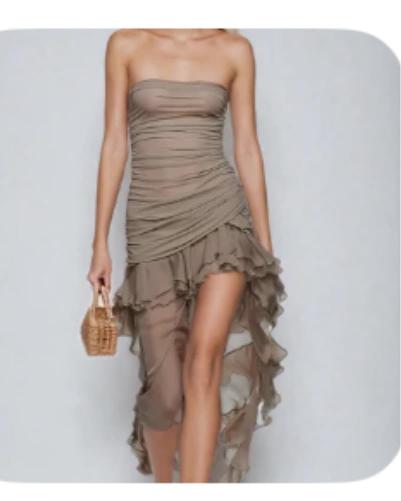Beige Flowy Long Midi Dress  - Image 1