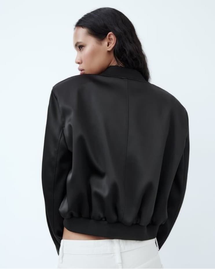 Zara Black Satin Bomber Jacket - Image 3