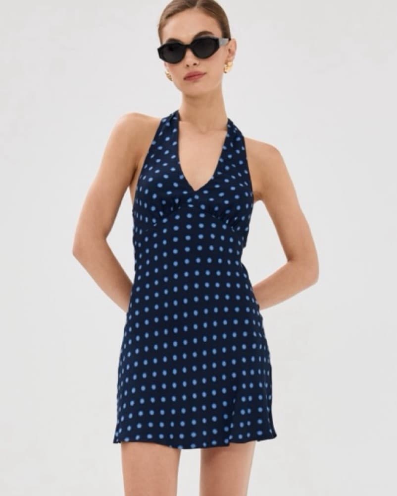 Reformation Polka Dot Halter Neck Dress - Image 3