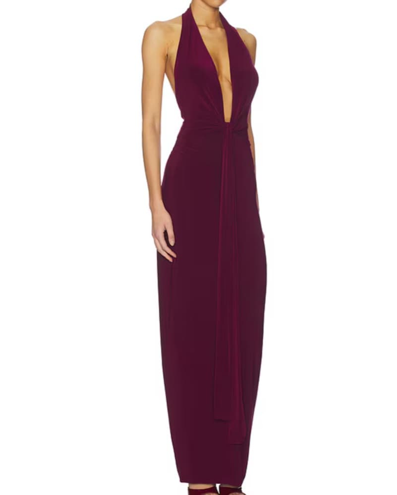 Revolve Wine red Plunging halter Dress  - Image 2