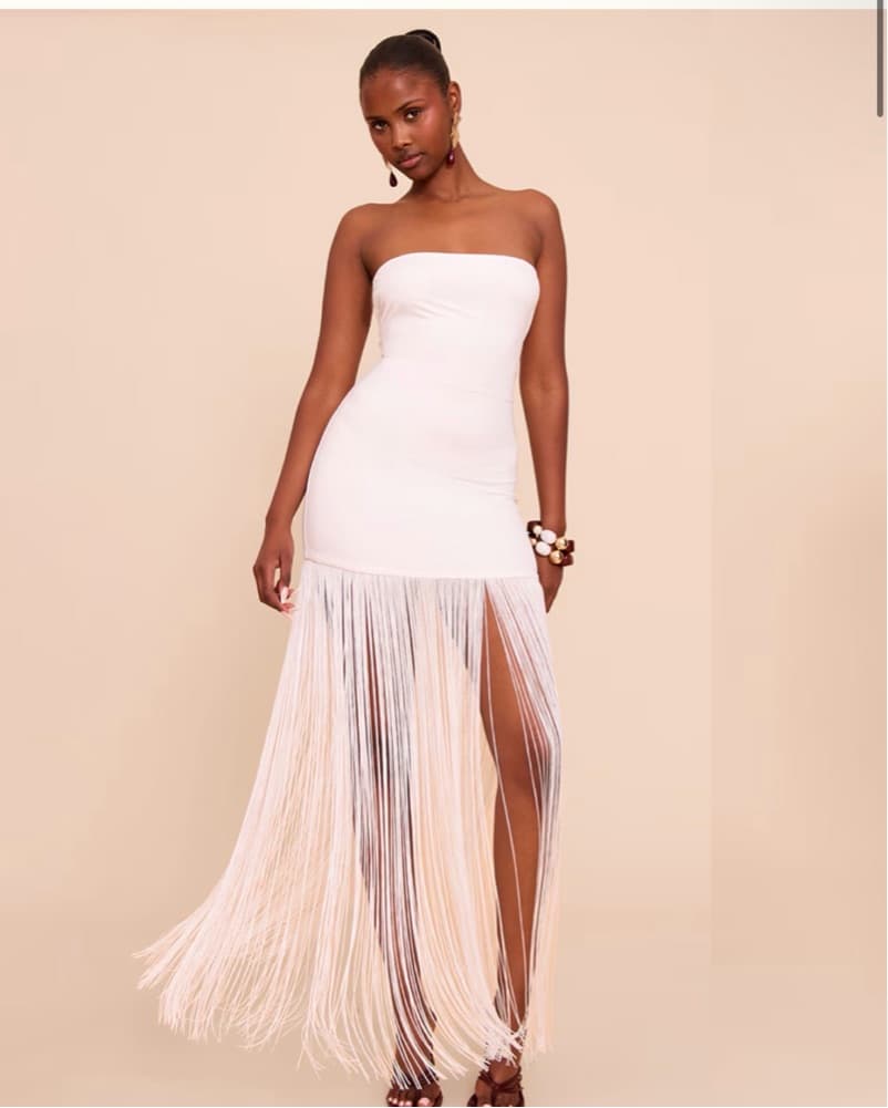CREAM SOFT TOUCH BANDEAU FRINGE MAXI DRE - Image 1