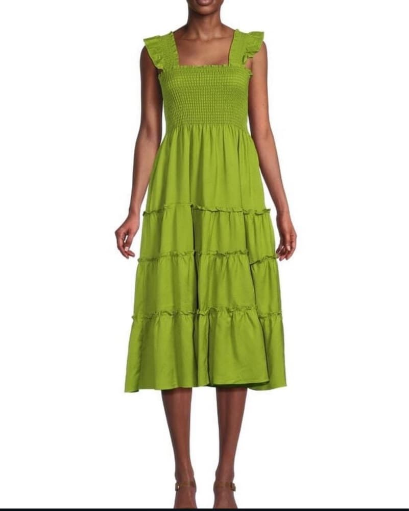 OPT Green Smocked Midi Dress  - Image 1
