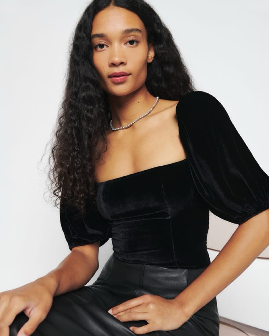 Reformation Luka Black Velvet Top - Image 1