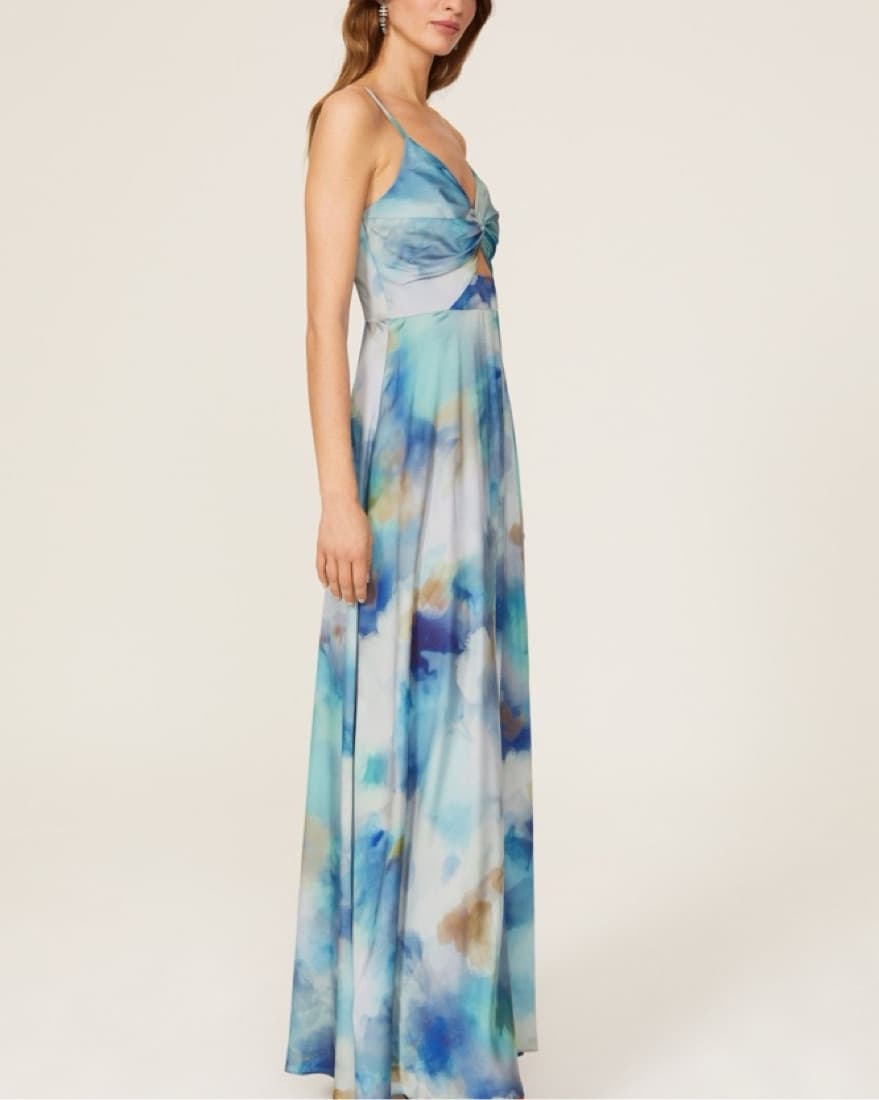 Watercolor Satin Twist Cutout Maxi Dress - Image 3