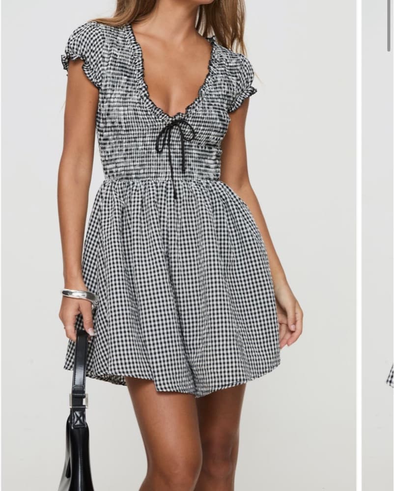 Cute Black And White Gingham Romper - Image 4