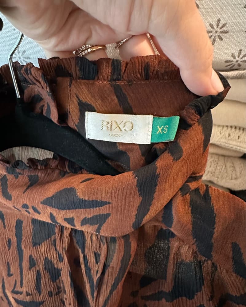 RIXO Victoria Silk Animal Print Top XS - Image 6