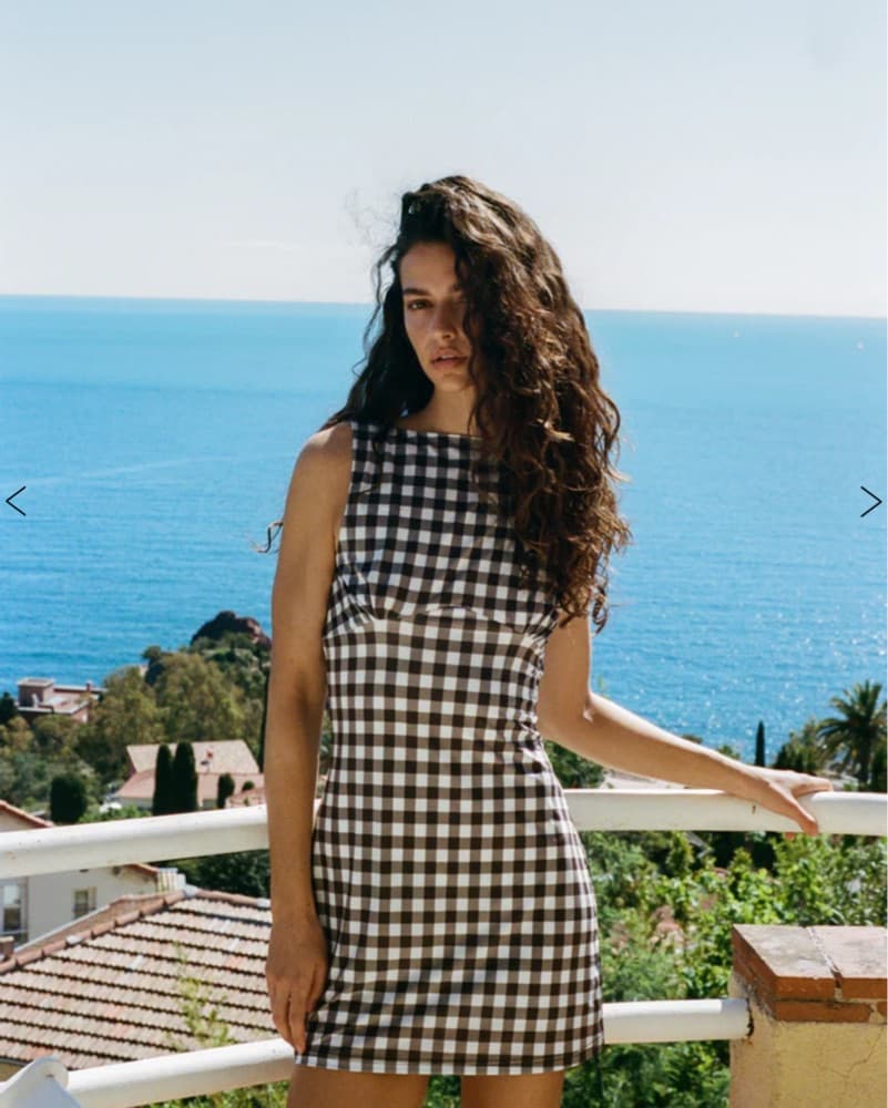 Black White Gingham Check Mini Dress - Image 2