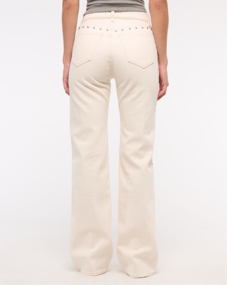 Studded Cream Denim Wide Leg Pants - Image 5