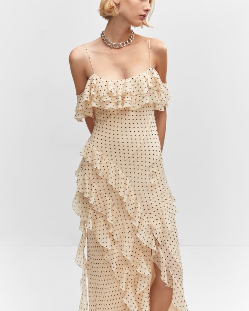 Mango Polka-dot Ruffled Midi Maxi Dress - Image 1