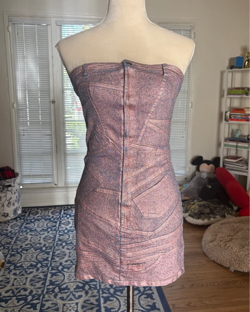 Pink Metallic Denim Tube Dress - Image 1