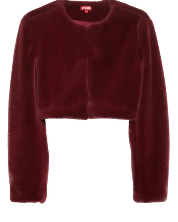 Luxurious Burgundy Faux Fur Jacket - Image 2
