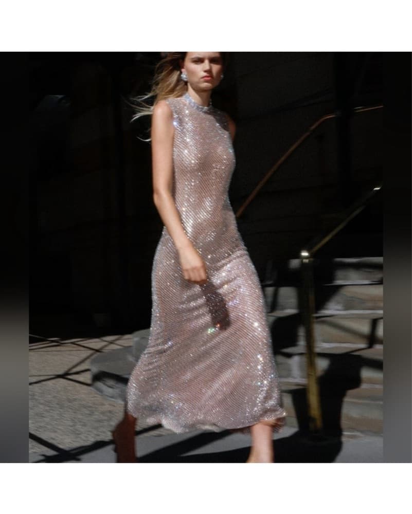 Champagne Sequin Sleeveless Maxi Dress - Image 1