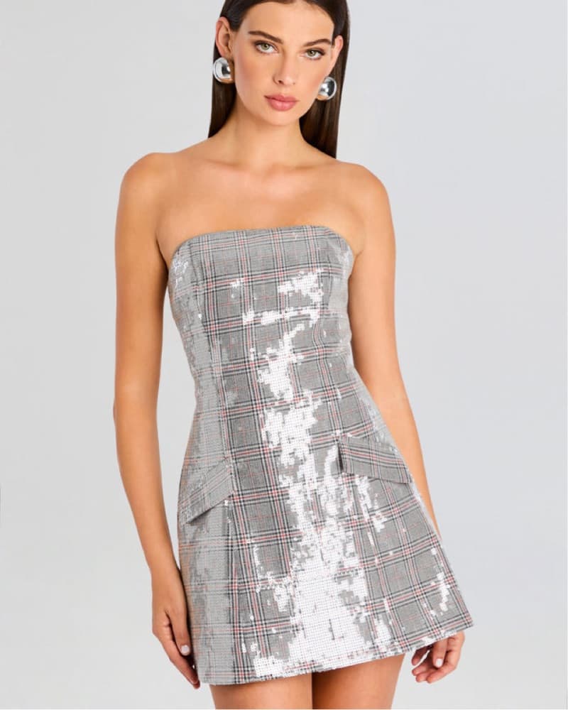 RETROFÊTE Crowne Plaid Sequin Dress  - Image 1