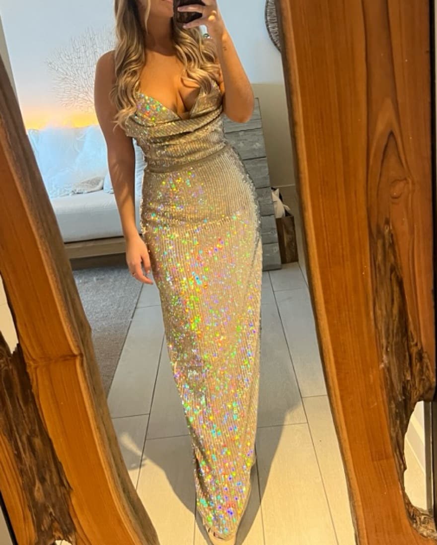 Open-back draped sequined satin gown - Image 2