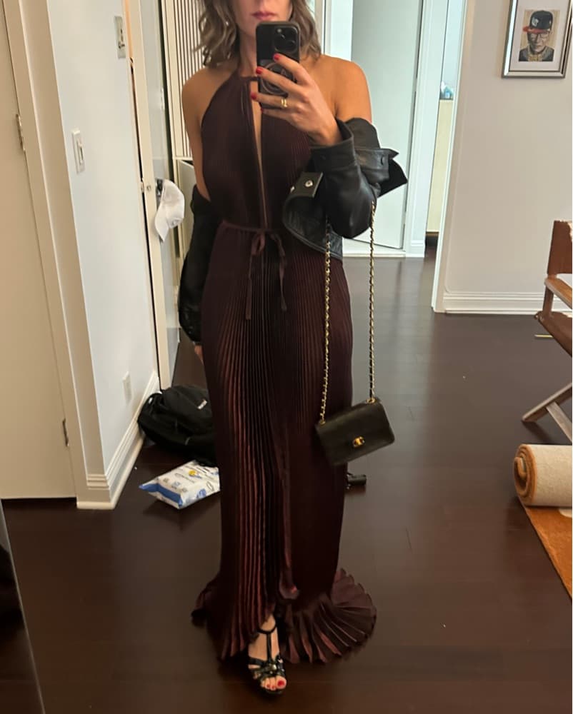 Luxurious Pleated Halter Maxi Dress - Image 4