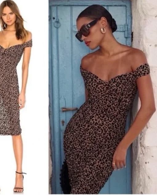 Tan Leopard Off Shoulder Midi Dress  - Image 6