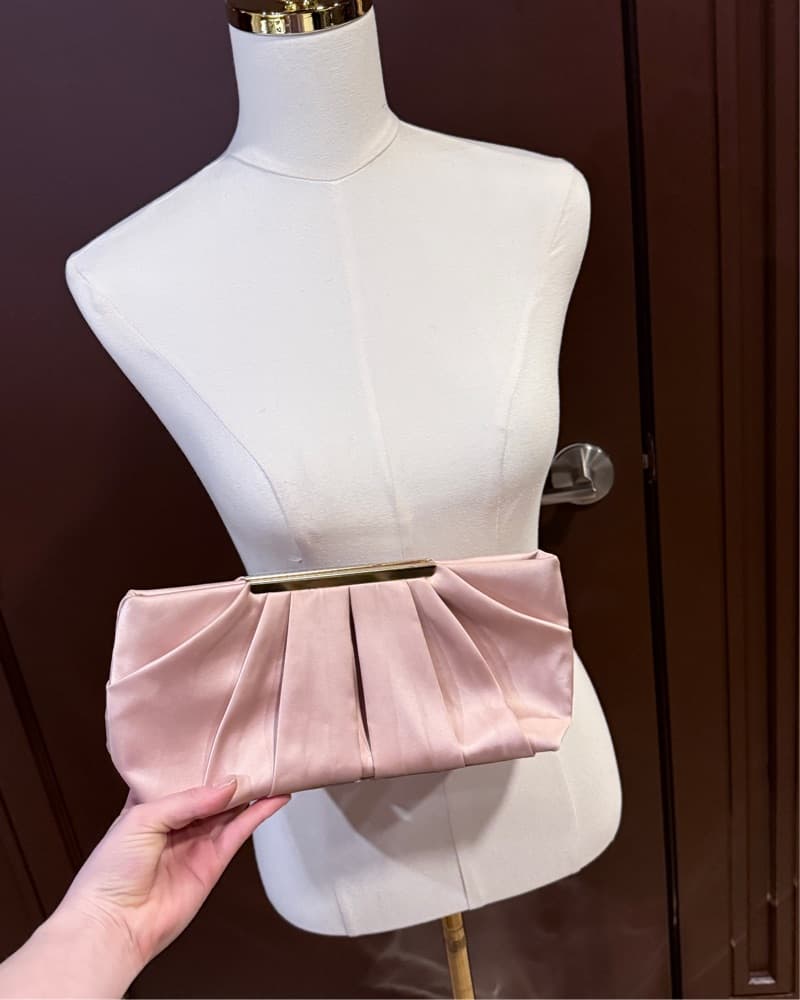Pink Satin & Gold Clutch  - Image 1