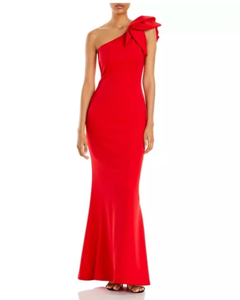 Red One-Shoulder Ruffle Gown - Image 2