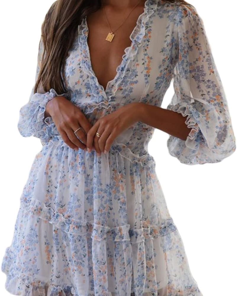 White Long Sleeve Floral Dress  - Image 1