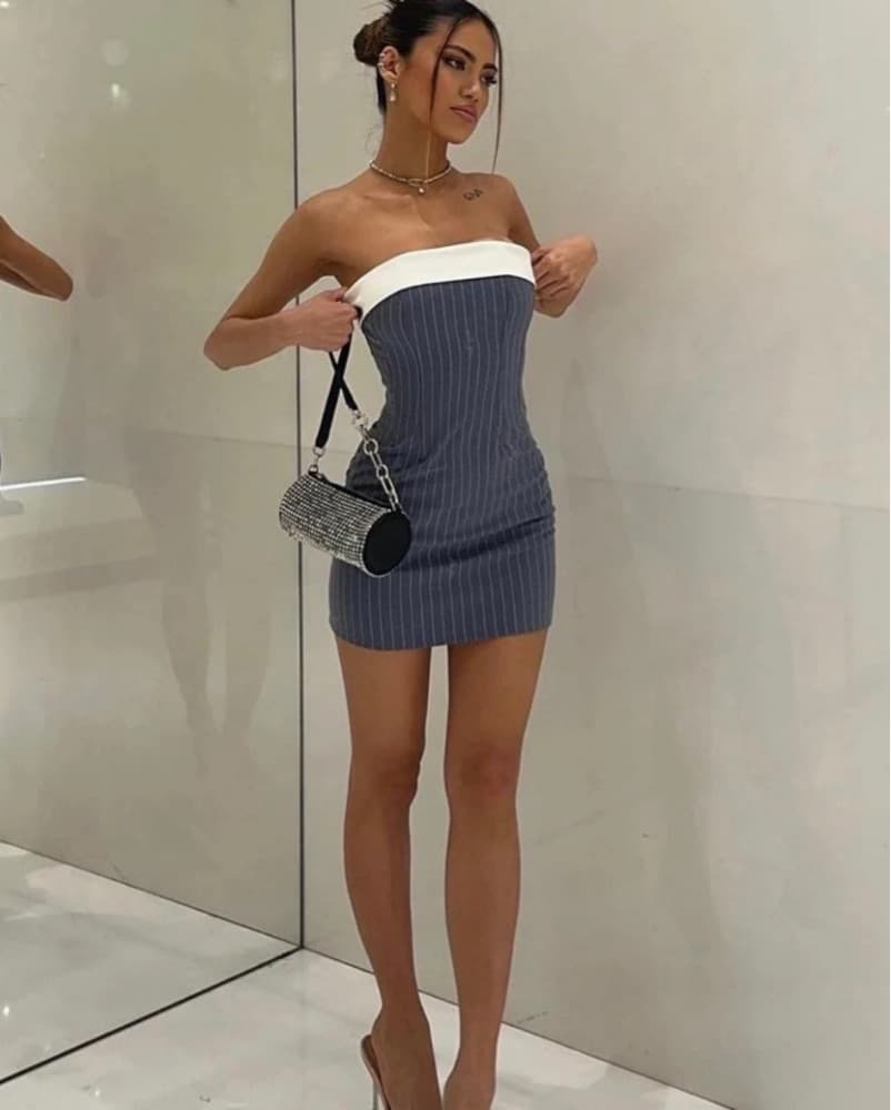 With Jean Pinstripe Mini Dress - Image 2