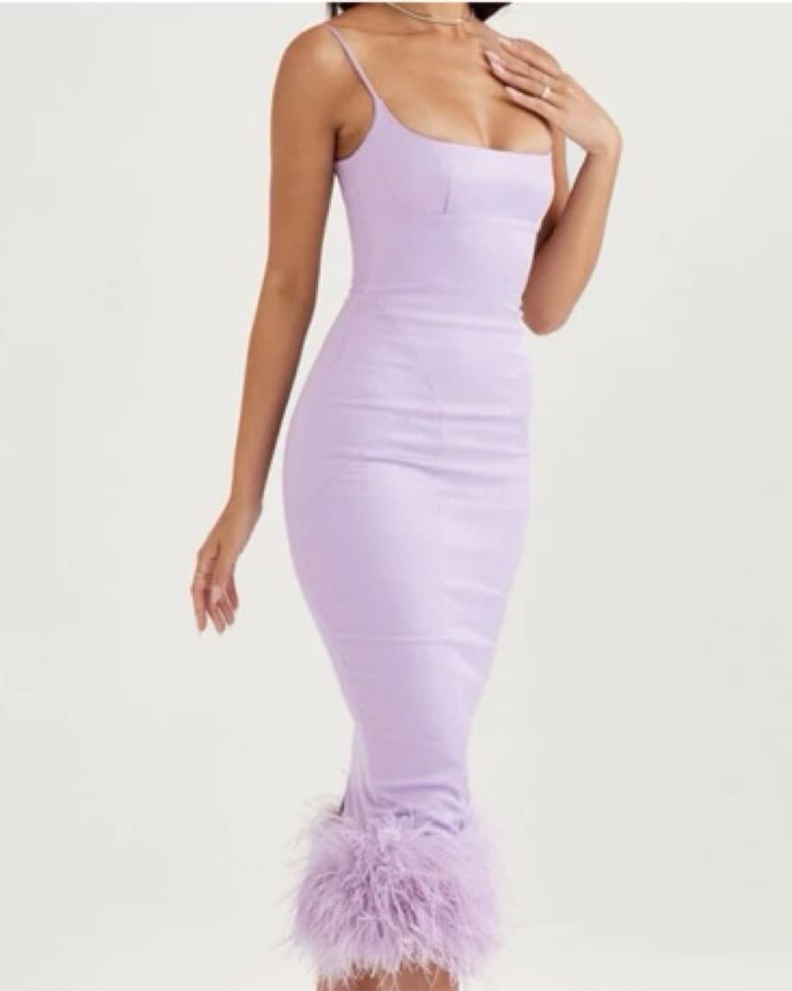 Purple Satin Dress With Maribou Trim - Image 1