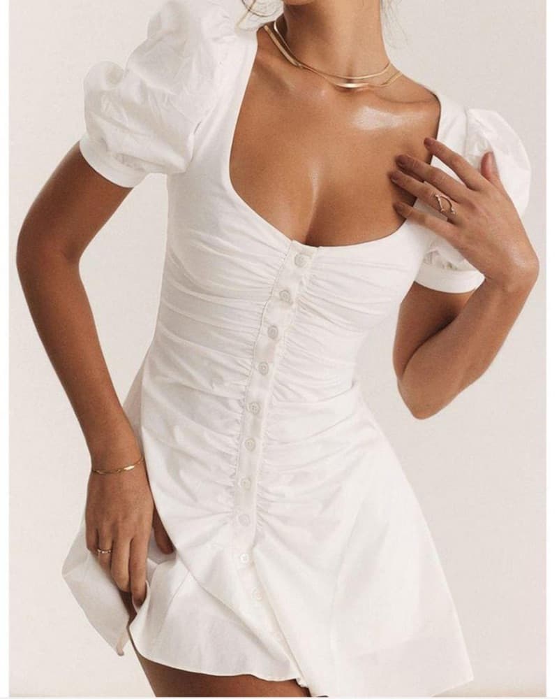 Elevated White Ruched Mini Dress - Image 1
