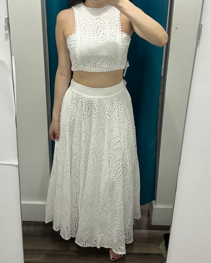 White Eyelet Matching Skirt Set - Image 6