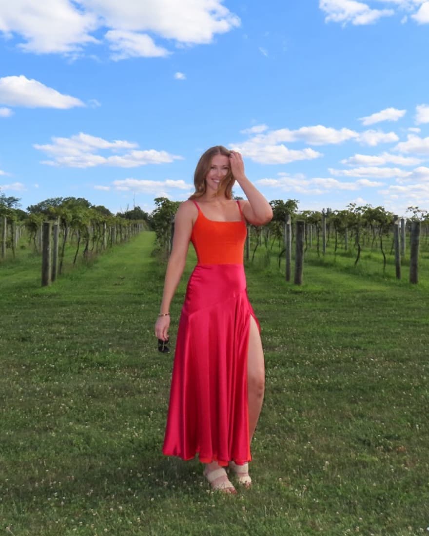 Custom Pink and Orange Corseted Dress - Image 1