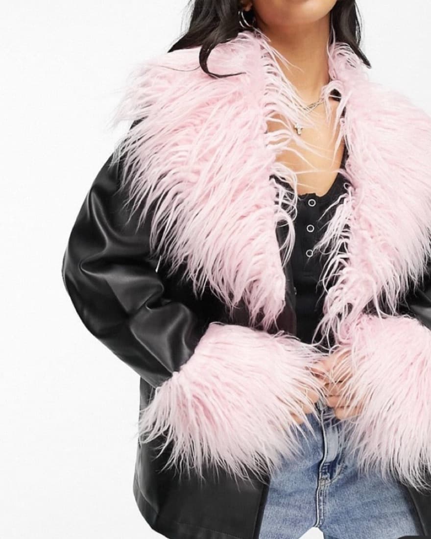 Asos Leather Jacket With Pink Fur  - Image 1