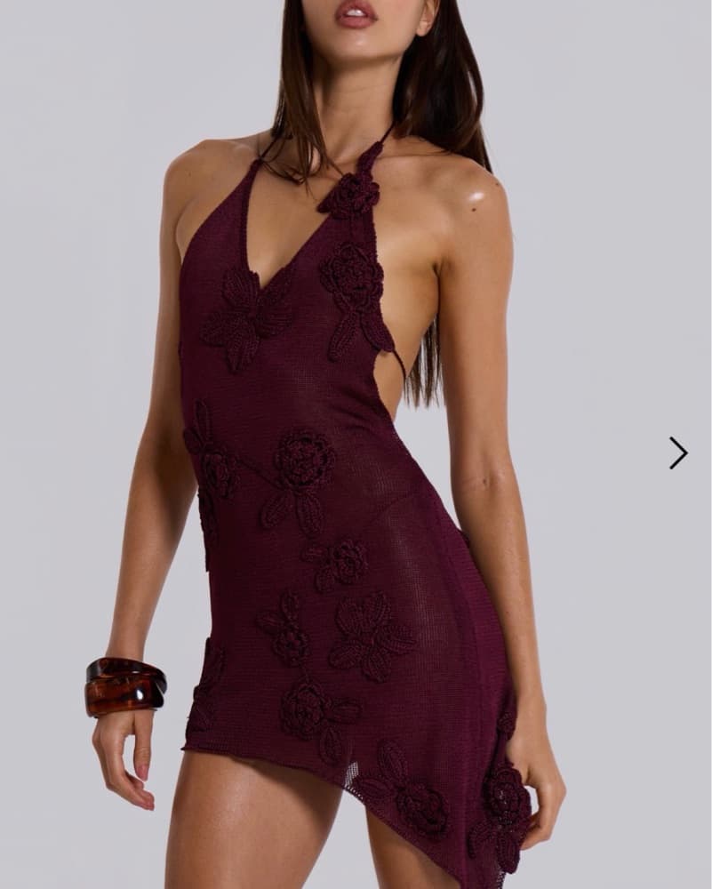 Maroon Crochet Mini Dress Jaded London  - Image 1