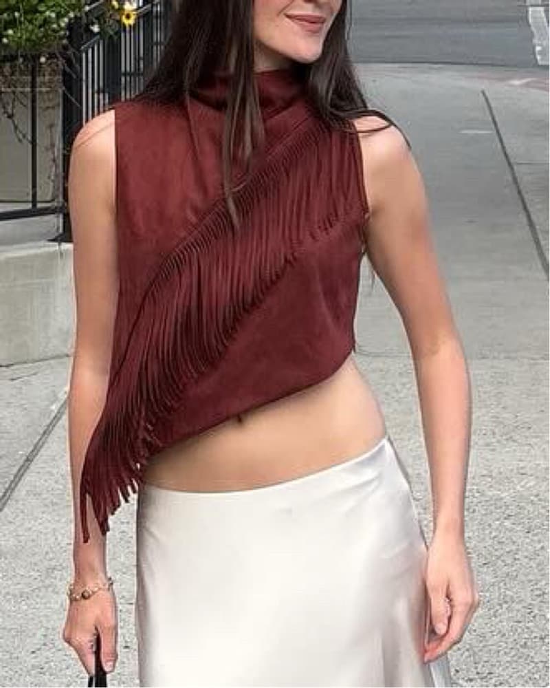 Vibrant Brown Fringe Top - Image 1