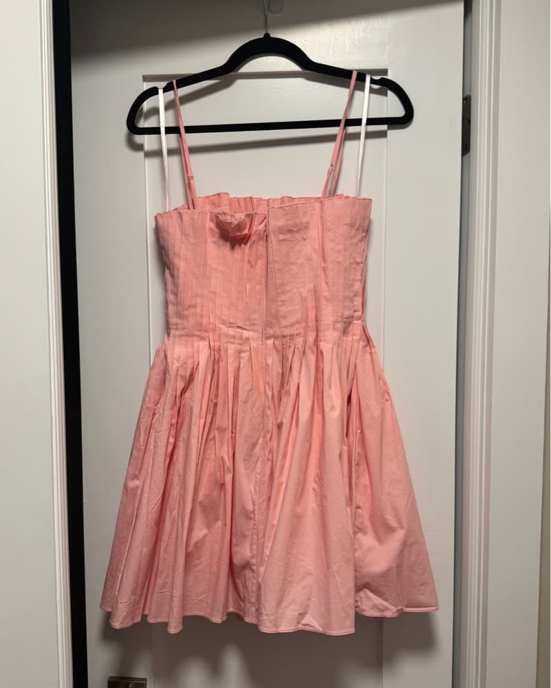 Staud Pink Pleated Mini Dress - Image 4