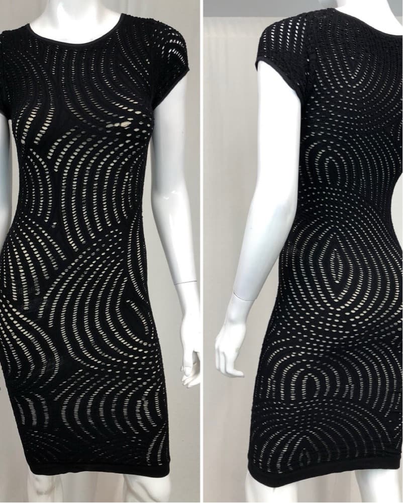 Black Open Knit Bodycon Dress - Image 2