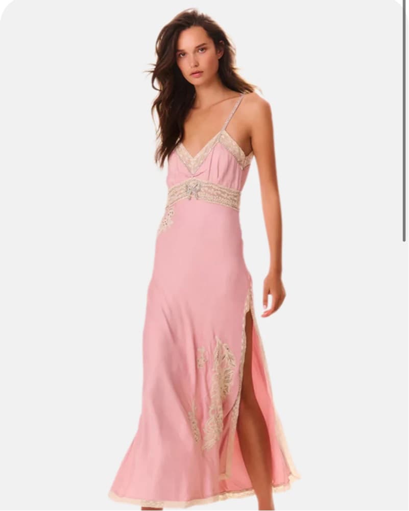 Valea Embroidered Satin Slip Dress - Image 1