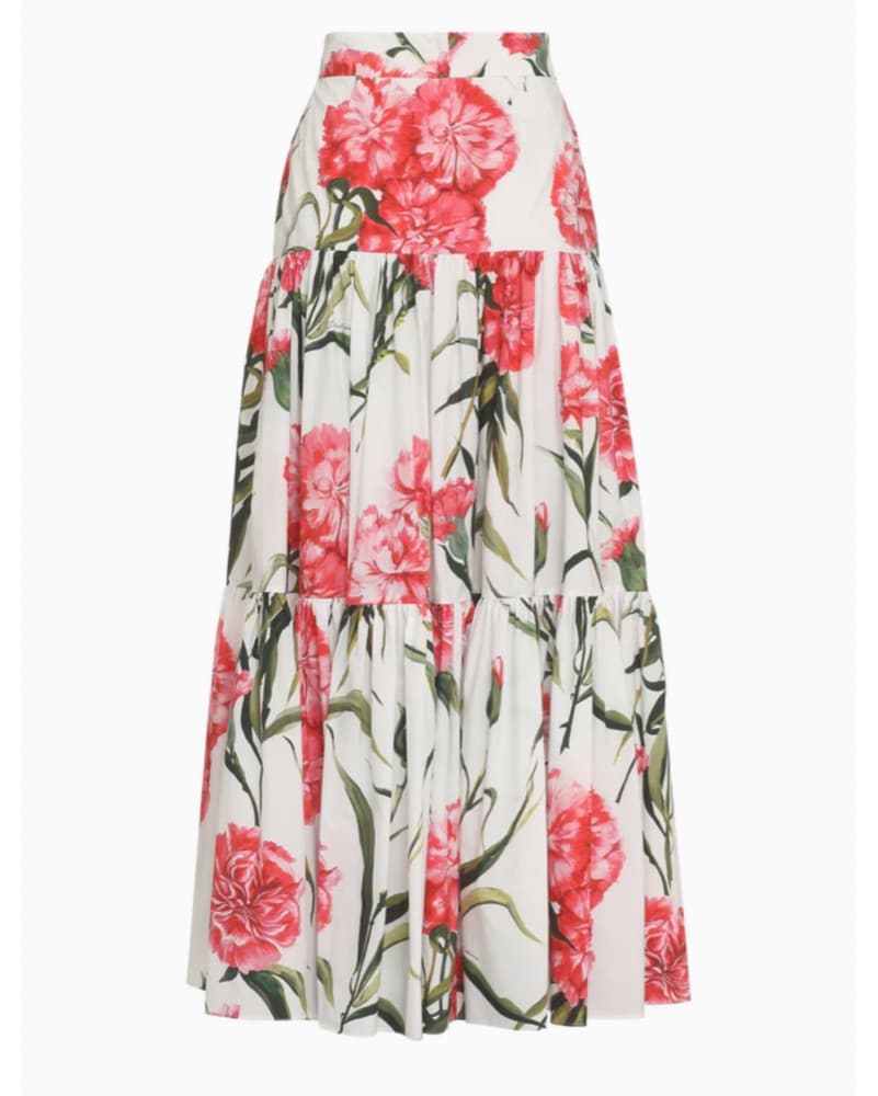 Dolce & Gabbana Set - Bustier + Skirt - Floral Carnation Flower Poplin Pink White Garden Party Maxi - Image 3