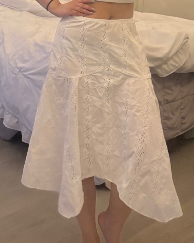 Elegant White Eyelet Midi Skirt - Image 1