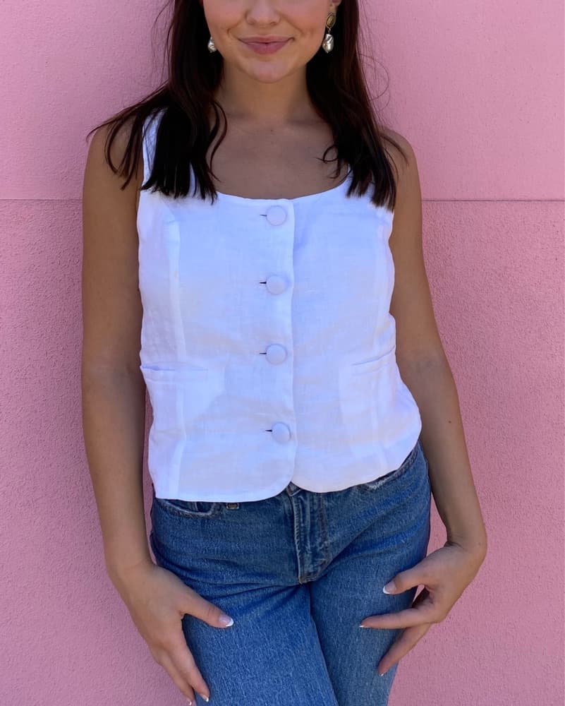 White Linen Button Up Vest - Image 1