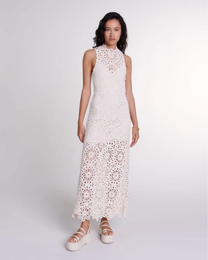 Maje Beaded Crochet Pearl Maxi Dress - Image 3