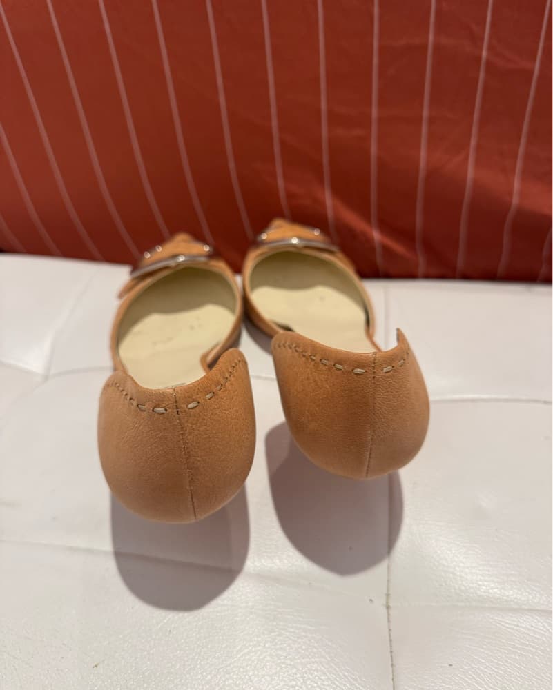 Prada EU 38.5 Tan Heels Silver Buckle - Image 5