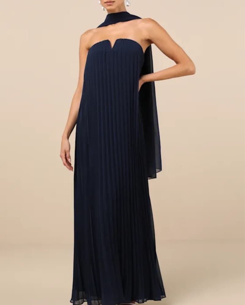 Lulus navy Pleated Strapless Maxi Dress - Image 2