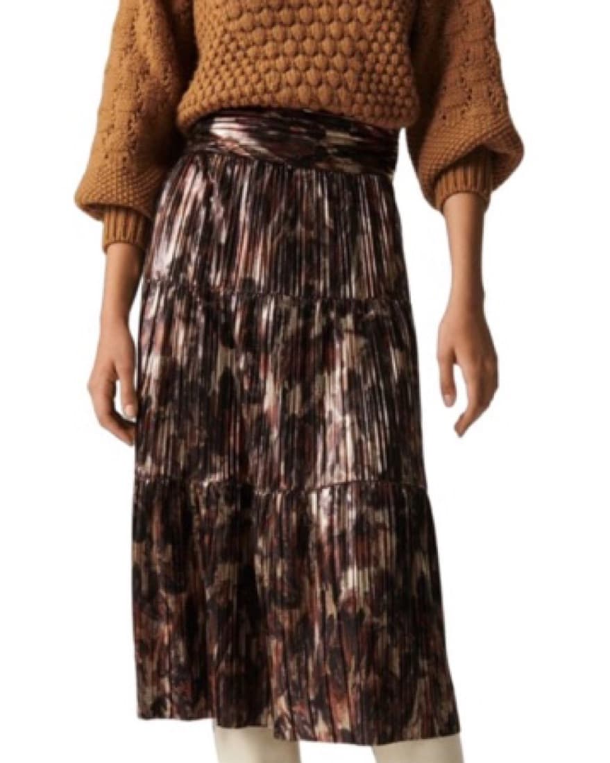 Metallic Violet Pleated Midi Skirt - Image 5