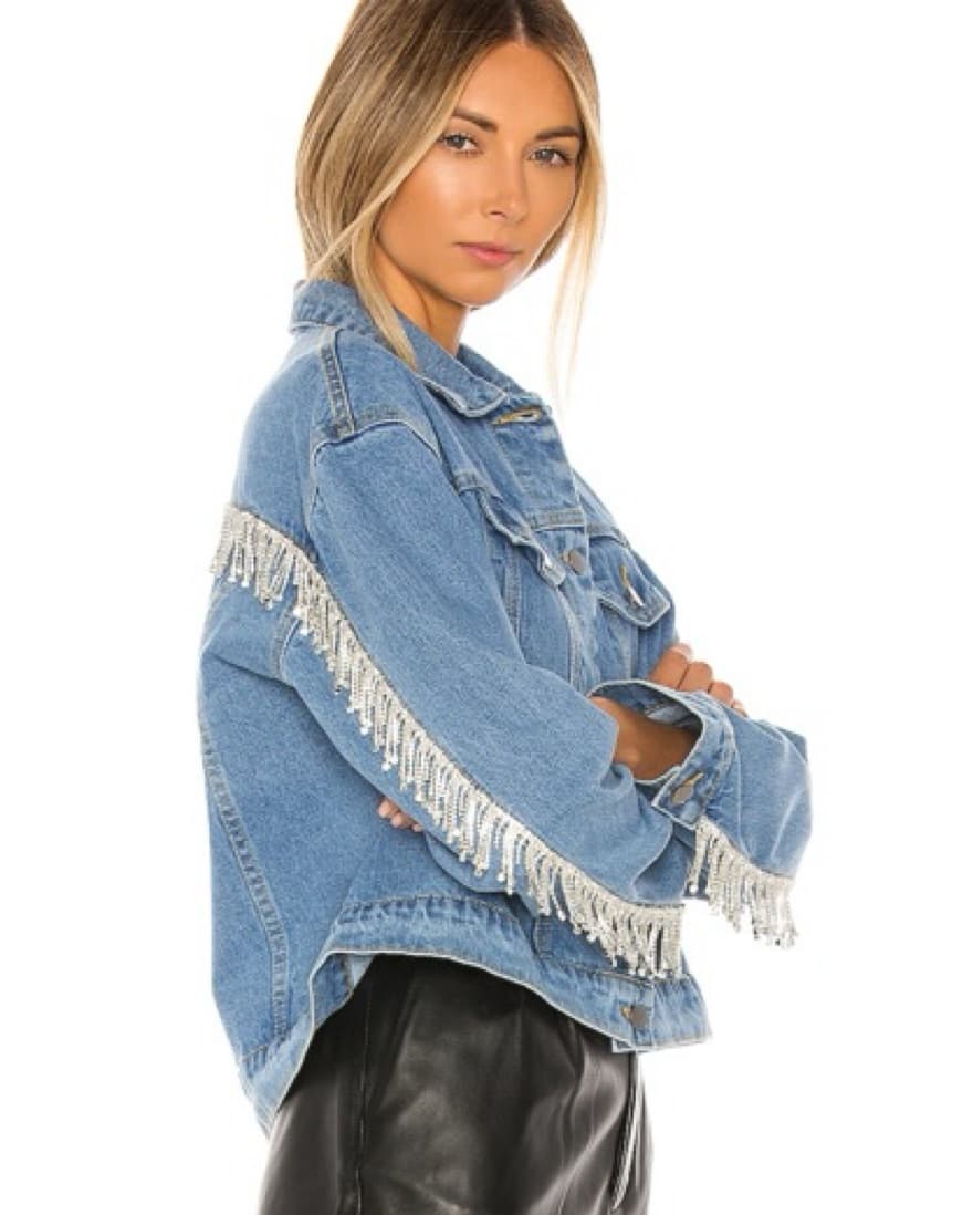 Raya Rhinestone Fringe Denim Jacket - Image 2